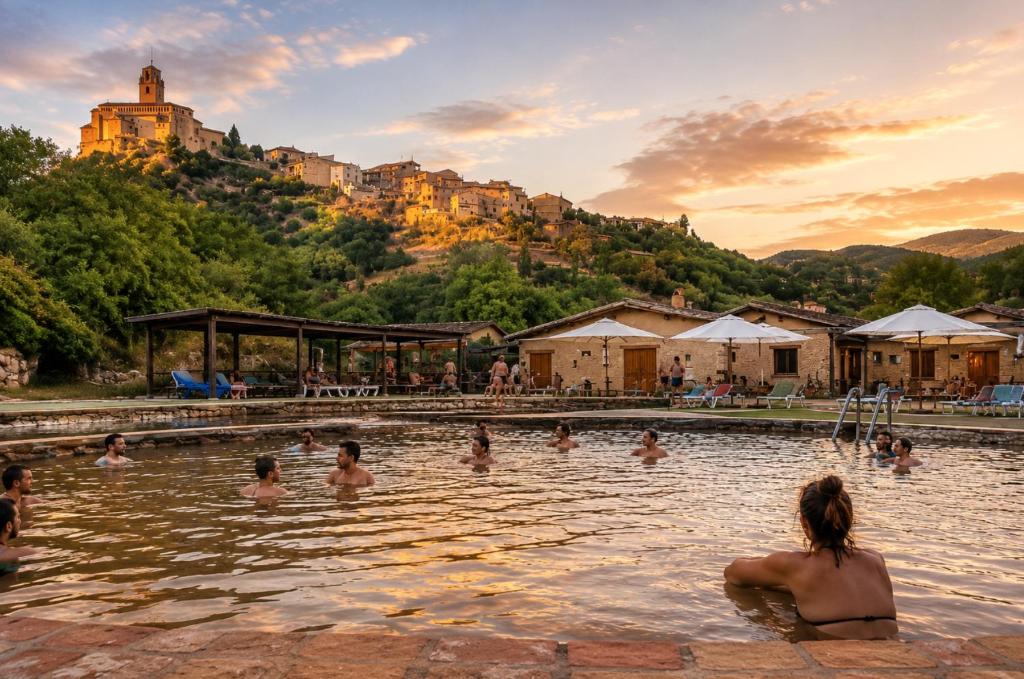 a group of people in the water in a pool at Hostal San José Naval in Naval