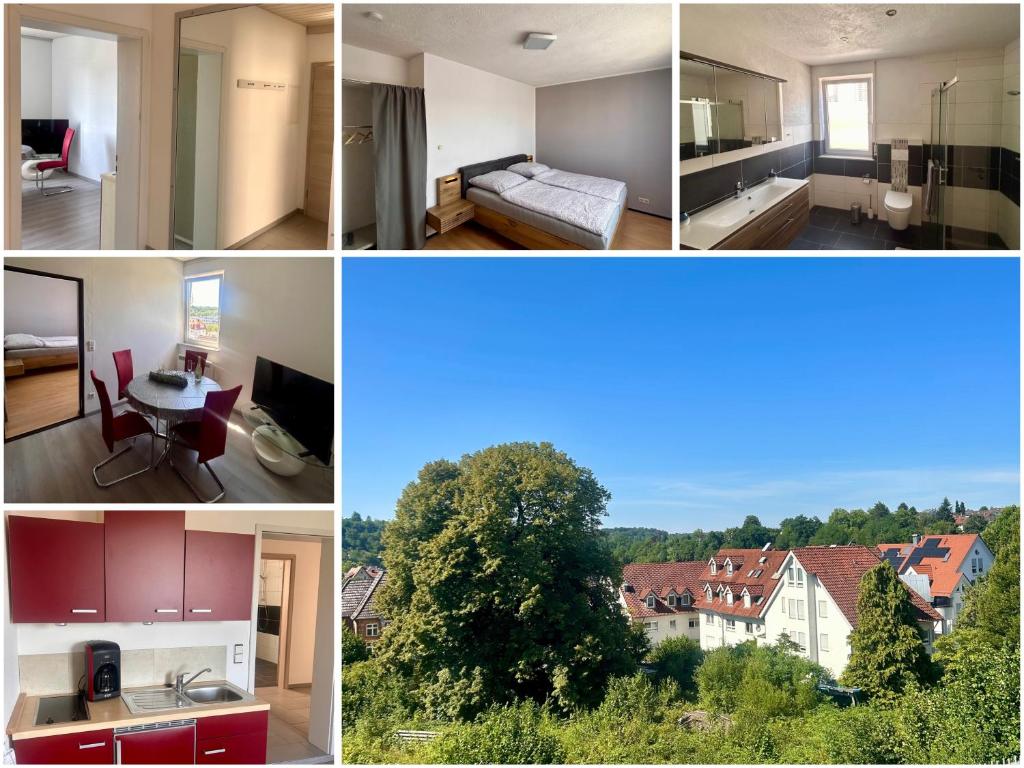 a collage of different pictures of a room at Ferienwohnung im Herzen Backnangs - 2 Zimmer in Backnang
