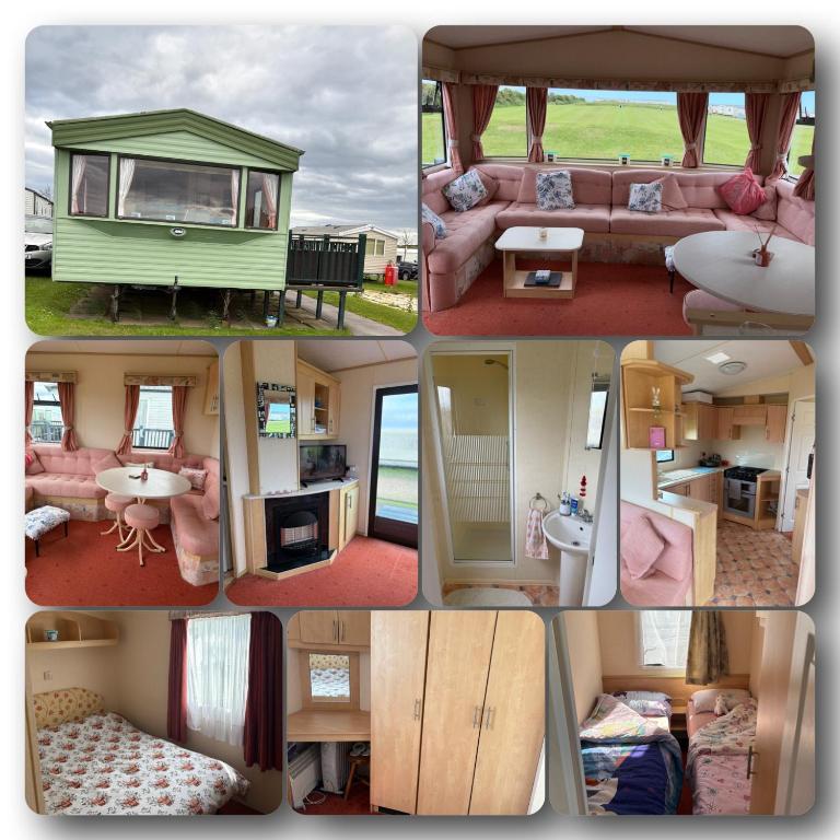 a collage of four pictures of a caravan at Jay Valley Van in Flamborough