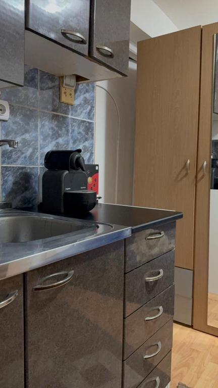 a kitchen with a sink and a counter top at Loret in Kragujevac