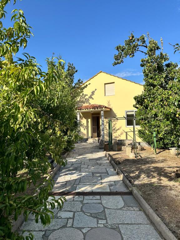 a house with a stone walkway in front of it at Casiña Carreiro in Beade