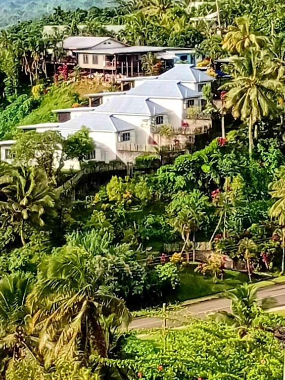 an aerial view of a house on a hill with trees at Savusavu Terraces - Unit 1 in Savusavu