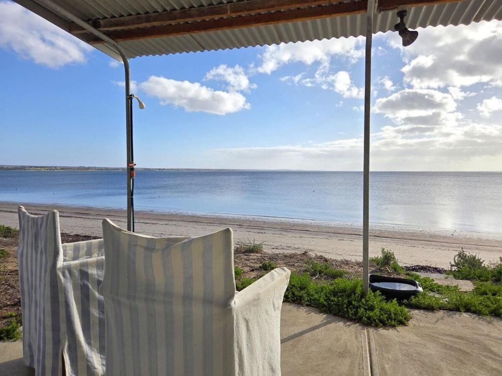 a view of the beach from a beach chair at Jack's Shack in Pine Point