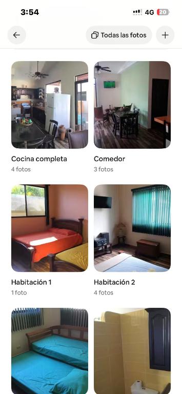 a collage of four pictures of a room at Casa Pacífico Esterillos in Esterillos
