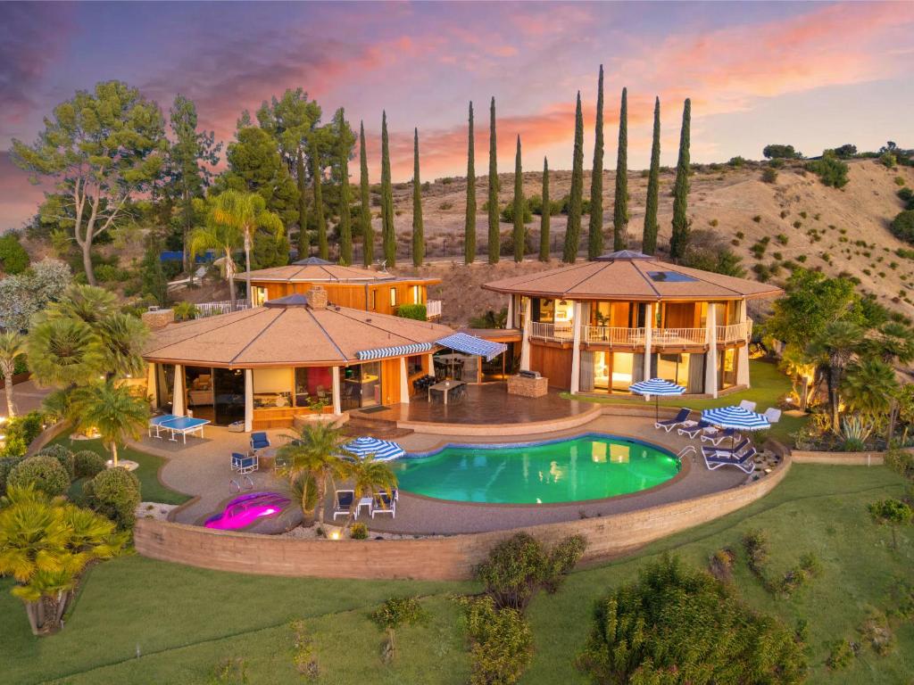 an aerial view of a house with a pool at Via Vallarta in Los Angeles