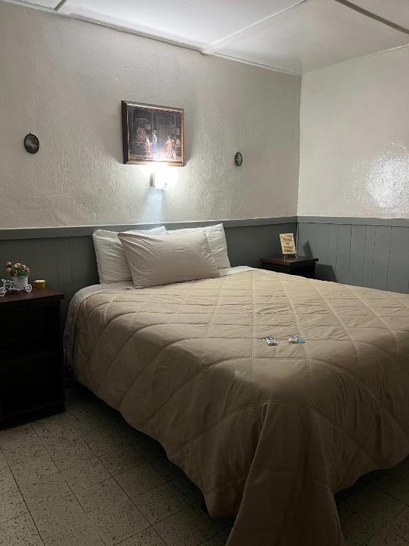 a bedroom with a large bed with two tables at Rancho Meling in Camalú