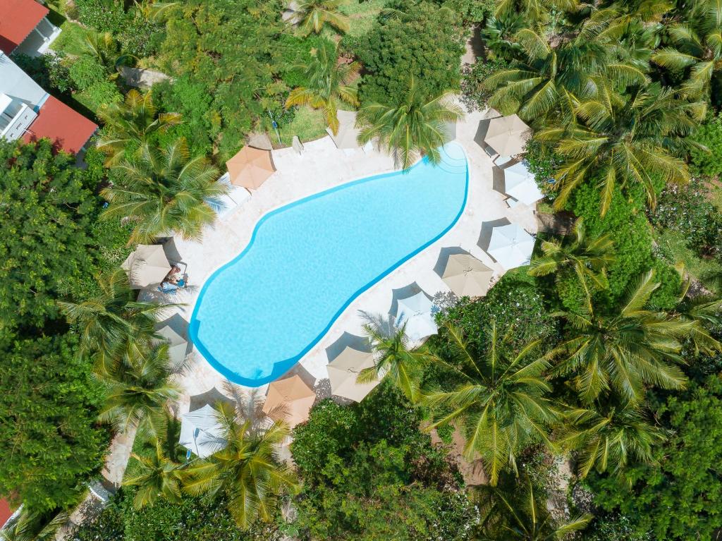 an overhead view of a swimming pool with palm trees at Villa Zuri at Papa Remo in Watamu