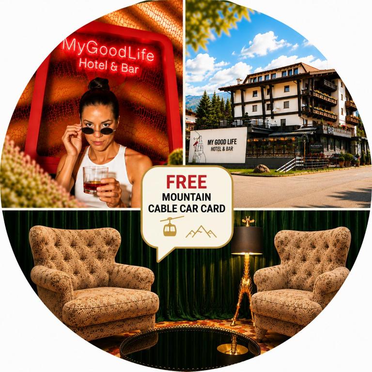 a collage of photos with a woman talking on a cell phone at MyGoodLife Hotel & Bar in Gerlos