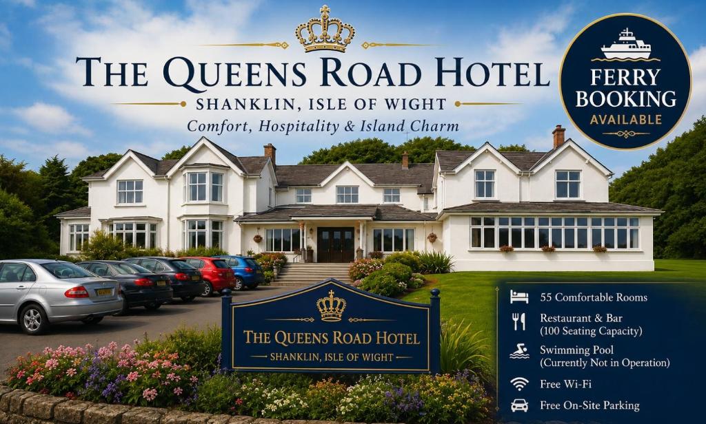 a sign for the queens road hotel in front of a house at The Queens Road Hotel in Isle of Wight