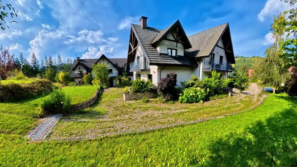 a house on a hill with a green yard at Otulina Park in Szczawnica