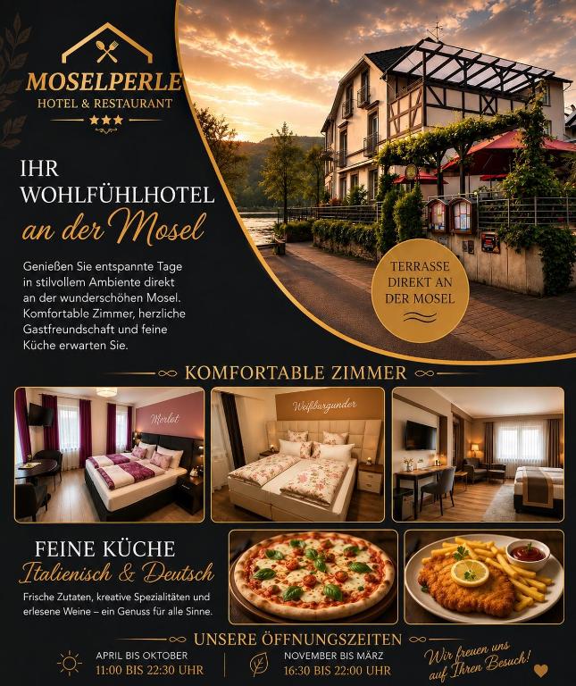 a flyer for a house with a pizza at Moselperle Hotel Restaurant in Wolf