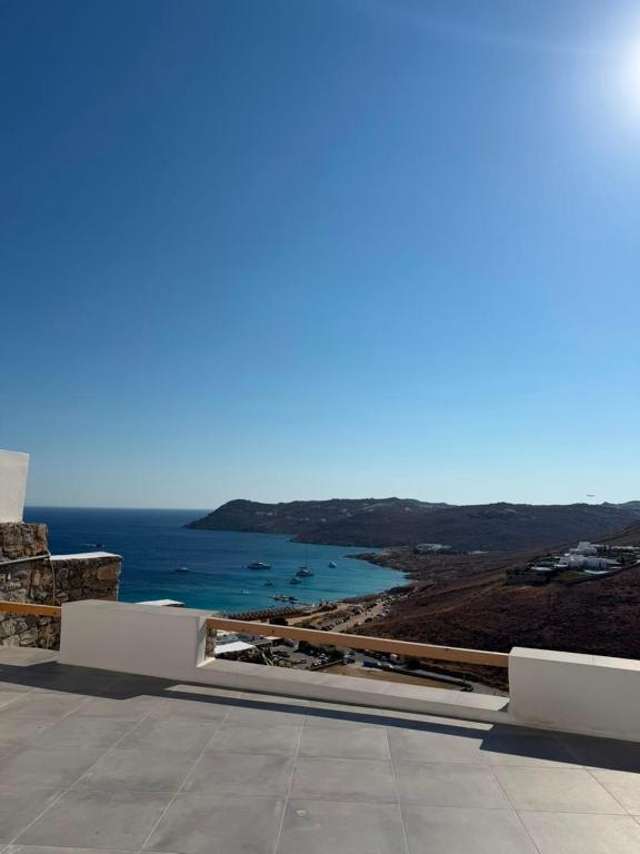 a view of the ocean from the roof of a building at Villa Viktoria in Elia beach, Mykonos in Mikonos