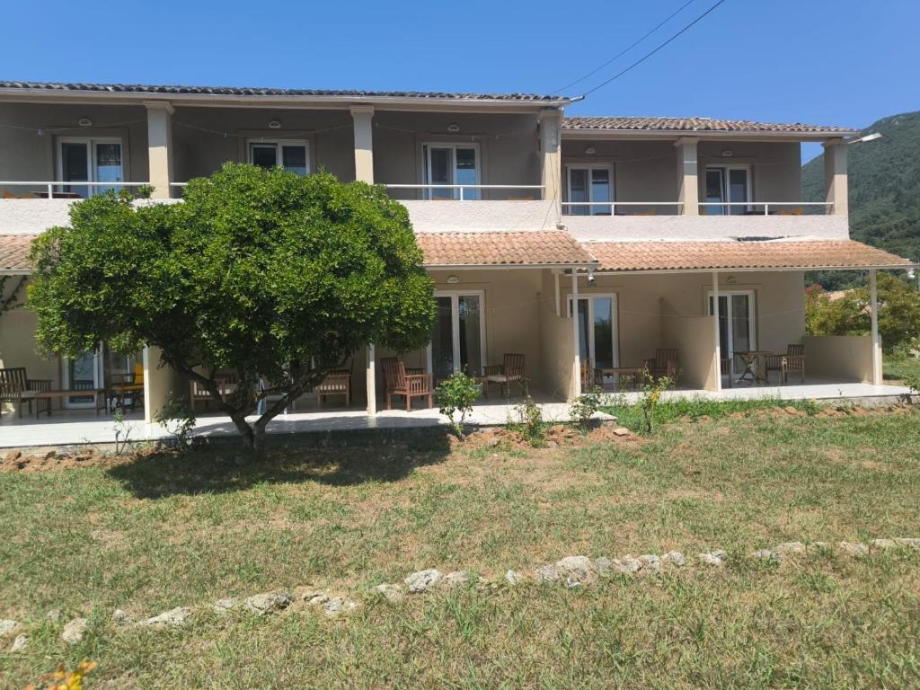 a large house with a tree in front of it at Alexandros and Georgia in Ipsos