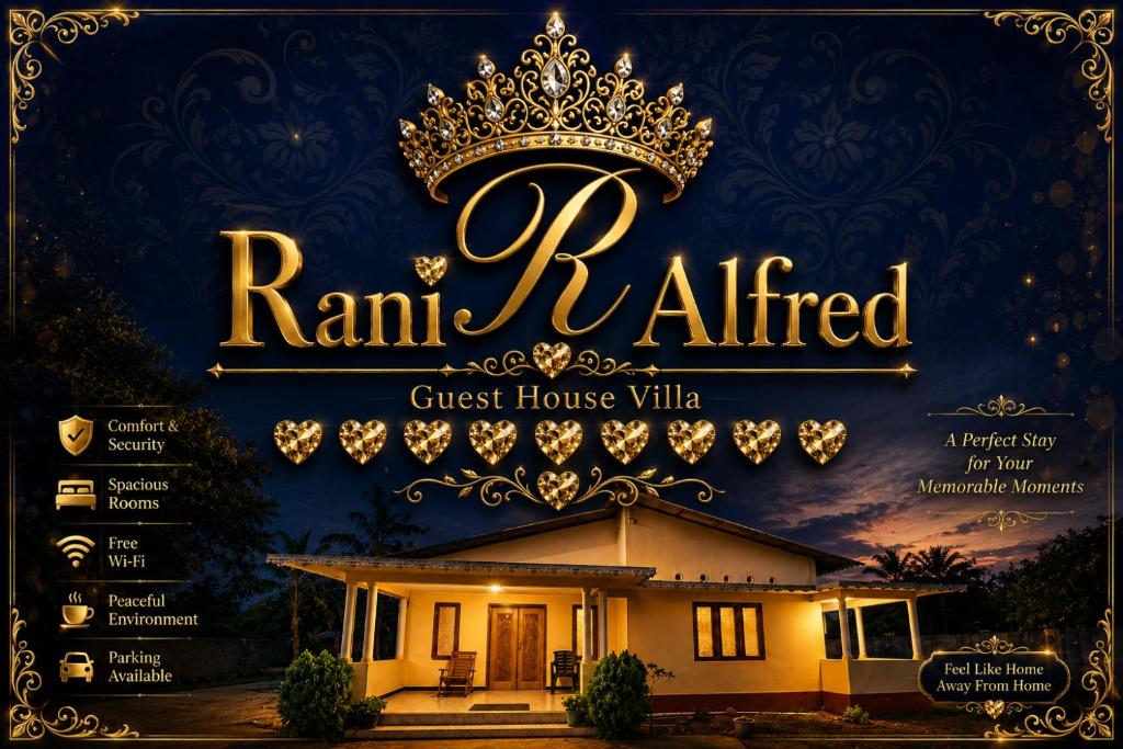 a sign for a house with a crown on it at Rani Alfred in Viramanikkatevanturai