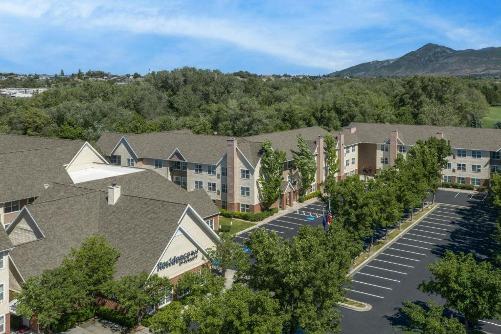 an aerial view of a hotel with a parking lot at Residence Inn by Marriott Provo North University in Provo