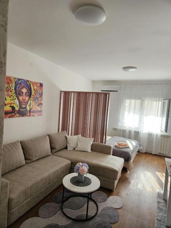 a living room with a couch and a table at Apartment Sanja in Belgrade