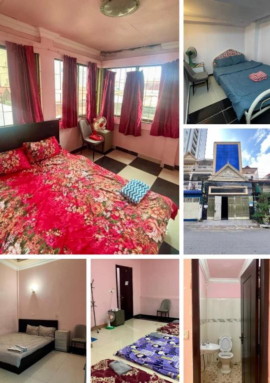 a collage of photos of a room with a bed at Arecrata in Phnom Penh