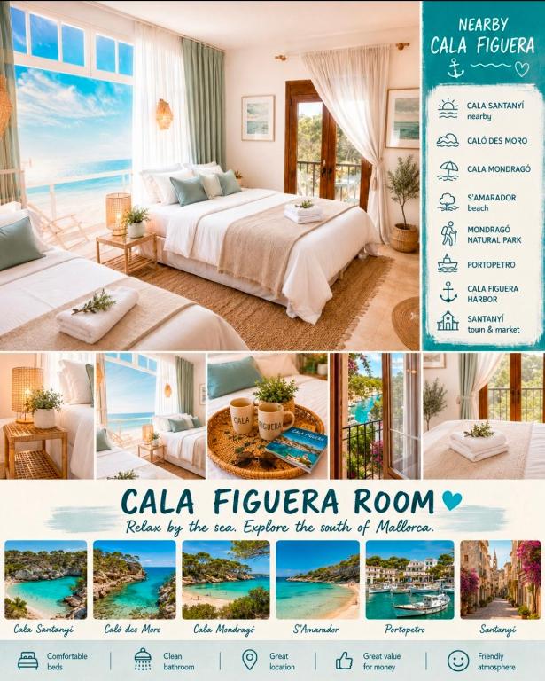 a collage of pictures of a hotel room at Oliver Santiago Mallorca in Cala Figuera