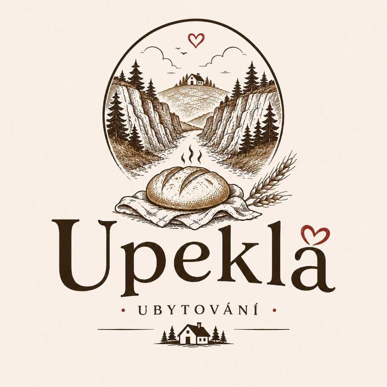 a logo for a hiking company with a mountain and a loaf of bread at Upekla in Přibyslav