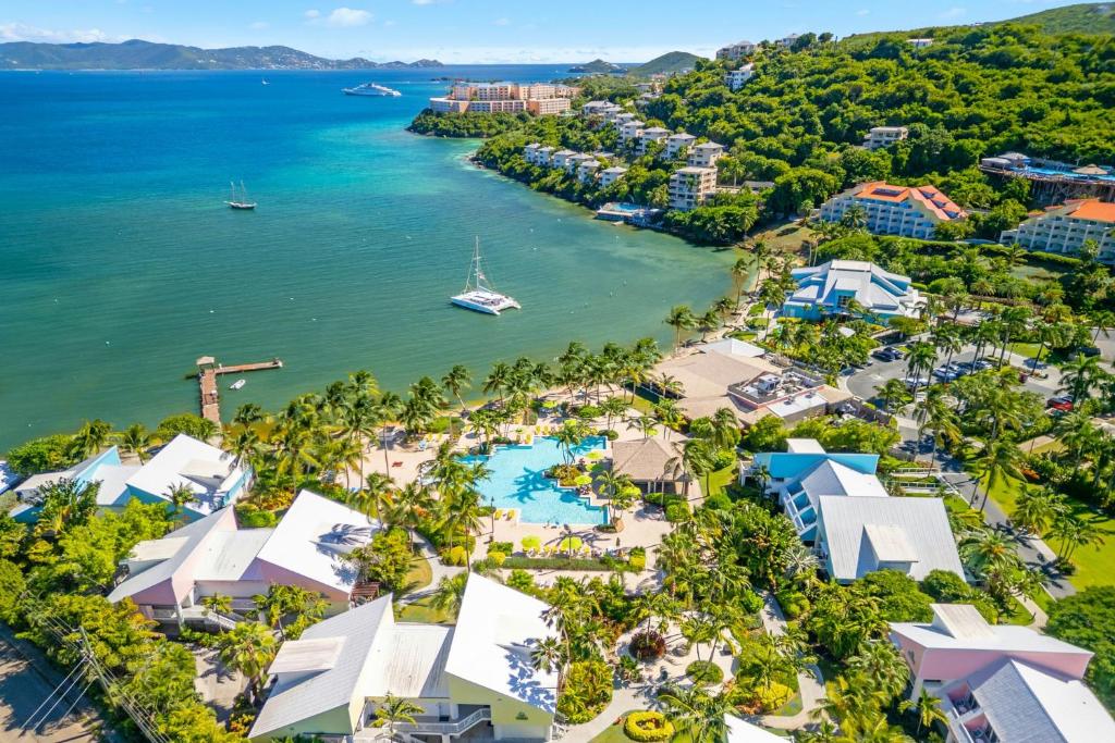 an aerial view of the resort and the ocean at Margaritaville Vacation Club - St Thomas in Frydendal