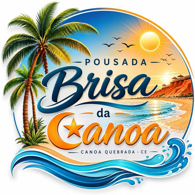 a sign for a brazilian beach with palm trees and the ocean at Pousada Brisa da Canoa in Canoa Quebrada