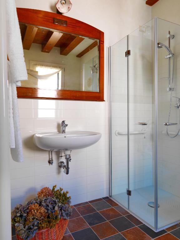 a bathroom with a sink and a shower at Ca' Dei Molini in Gruaro