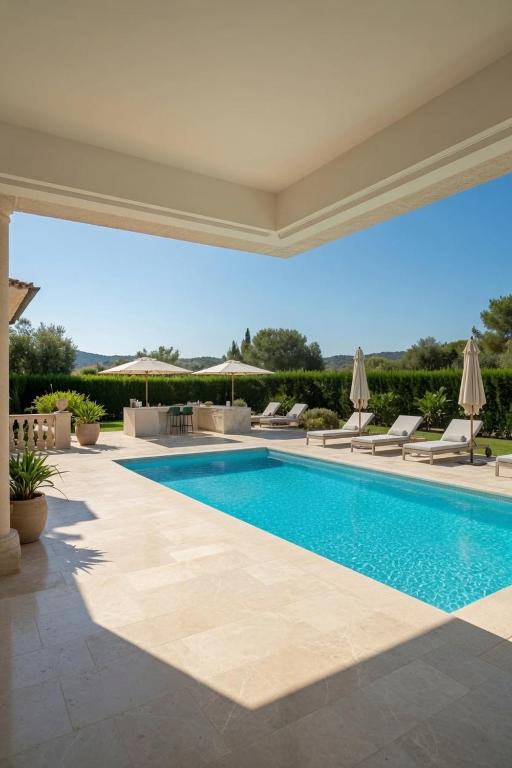 a swimming pool in a villa with a patio at Home Mykonos lux in Casoria