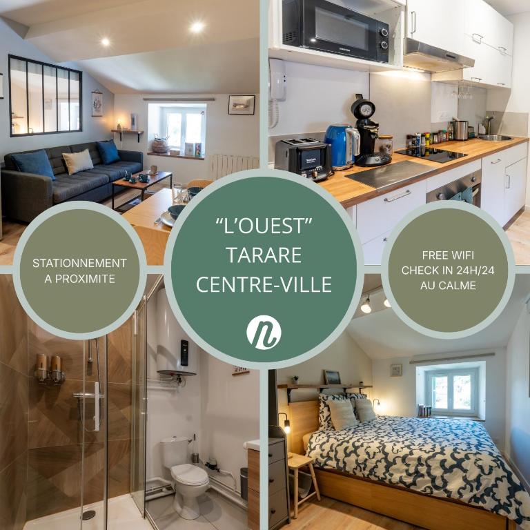 a collage of photos of a kitchen and a living room in a house at Appartement central - L'ouest in Tarare