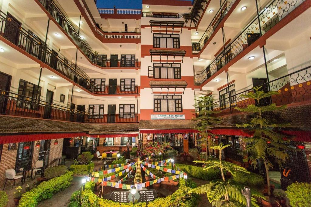 an overhead view of a shopping mall with a garden at UNPLAN Kathmandu in Kathmandu