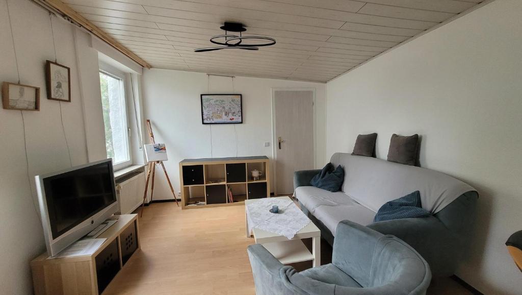 a living room with a couch and a tv at Ferienwohnung bei Stettens in Bad Neuenahr-Ahrweiler