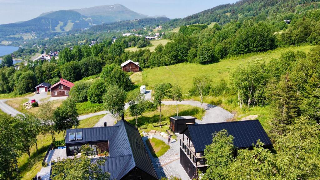 an aerial view of a house on a hill at Studio Svartbygget in Åre