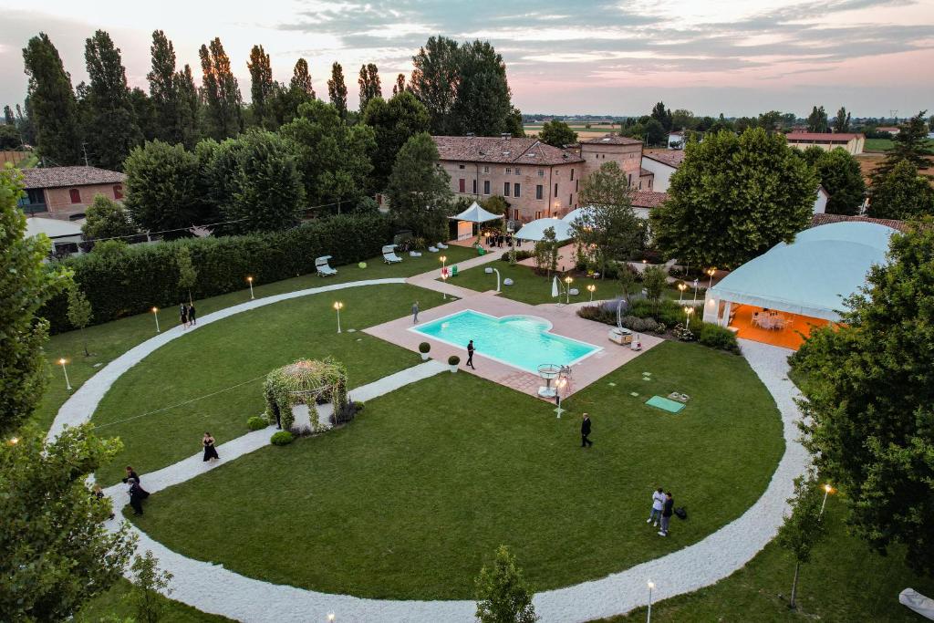 an aerial view of a park with a swimming pool at Villa Mirandola in Mirandola