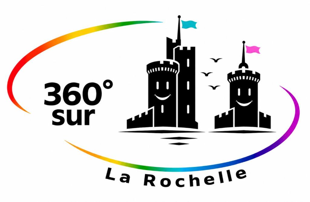a vector illustration of a castle with the words super la rockle at 360 degrés sur la rochelle chambre d hôte in La Rochelle