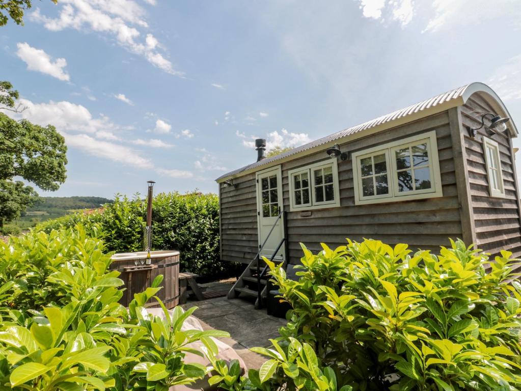 a tiny house in the middle of a garden at Acorn in Weston-super-Mare