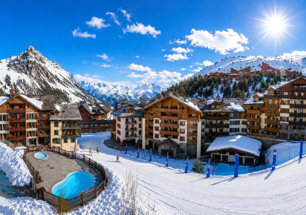 a ski resort in the mountains with snow at Résidence Les Sources de Marie - ARCS 1950 in Arc 1950