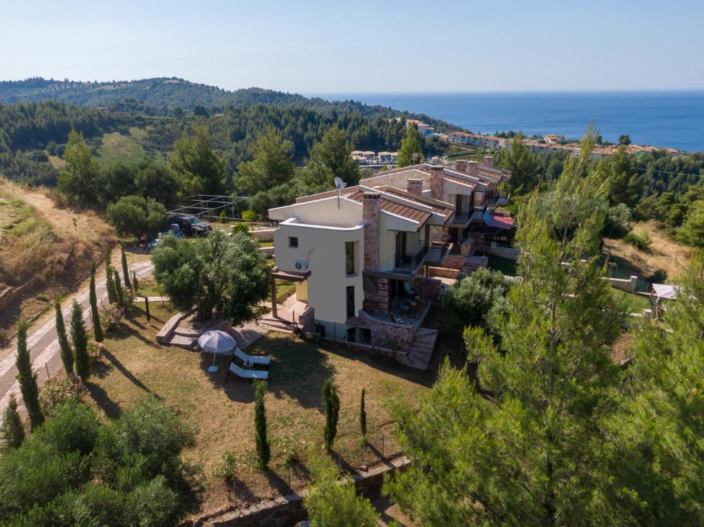 an aerial view of a house with the ocean at Halkidiki Kassandra villa 3P Exclusive Peace & Beautiful Sea Views in Agia Paraskevi