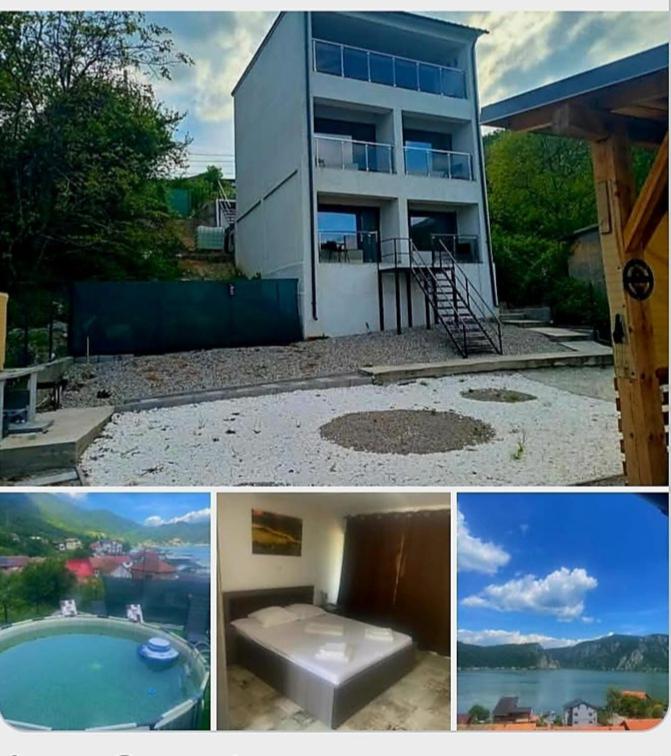 a collage of pictures of a house and a pool at DiBosco House in Dubova