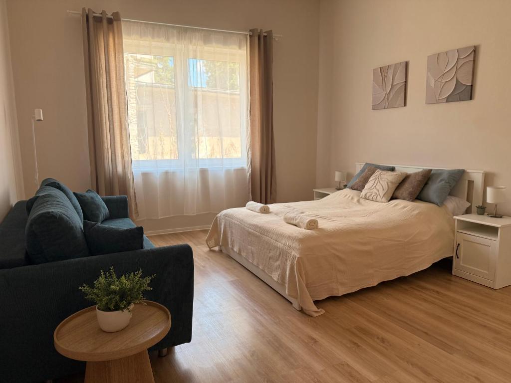 a bedroom with a bed and a couch at Hedera Home in Komárno