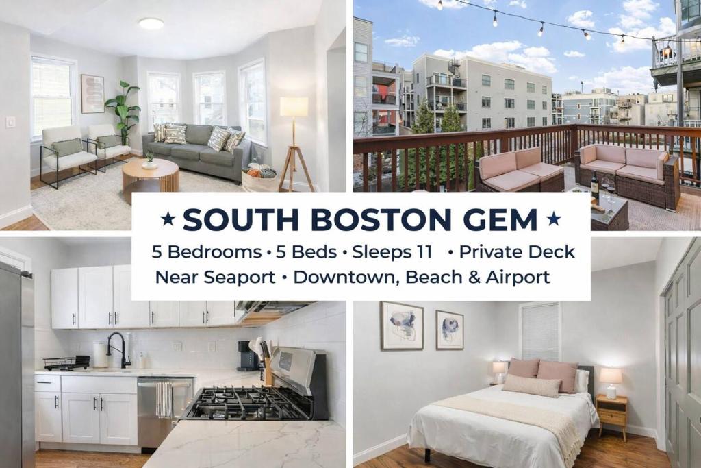 a collage of photos of a bedroom and a living room at Sky Deck | Downtown in Boston