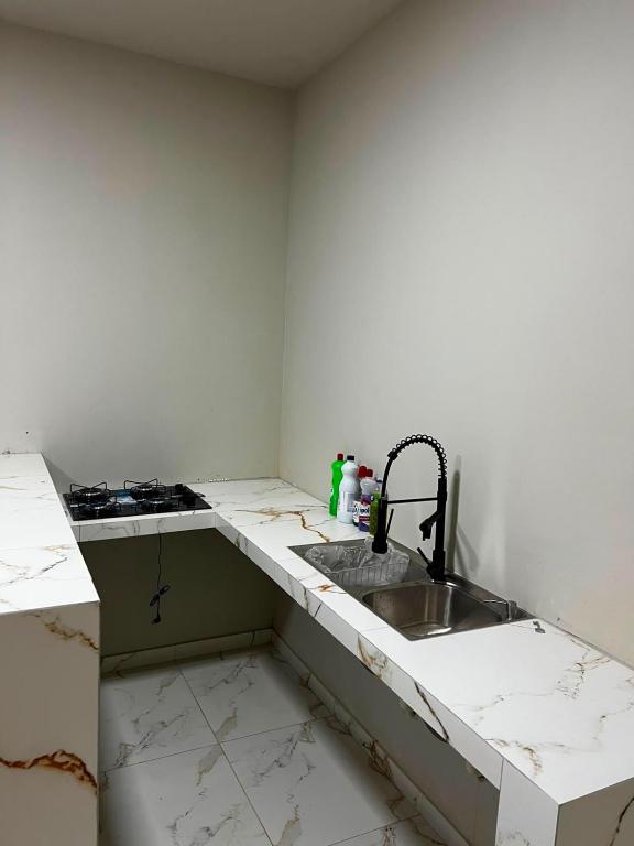 a kitchen with a sink and a counter top at Anita in Maracanã
