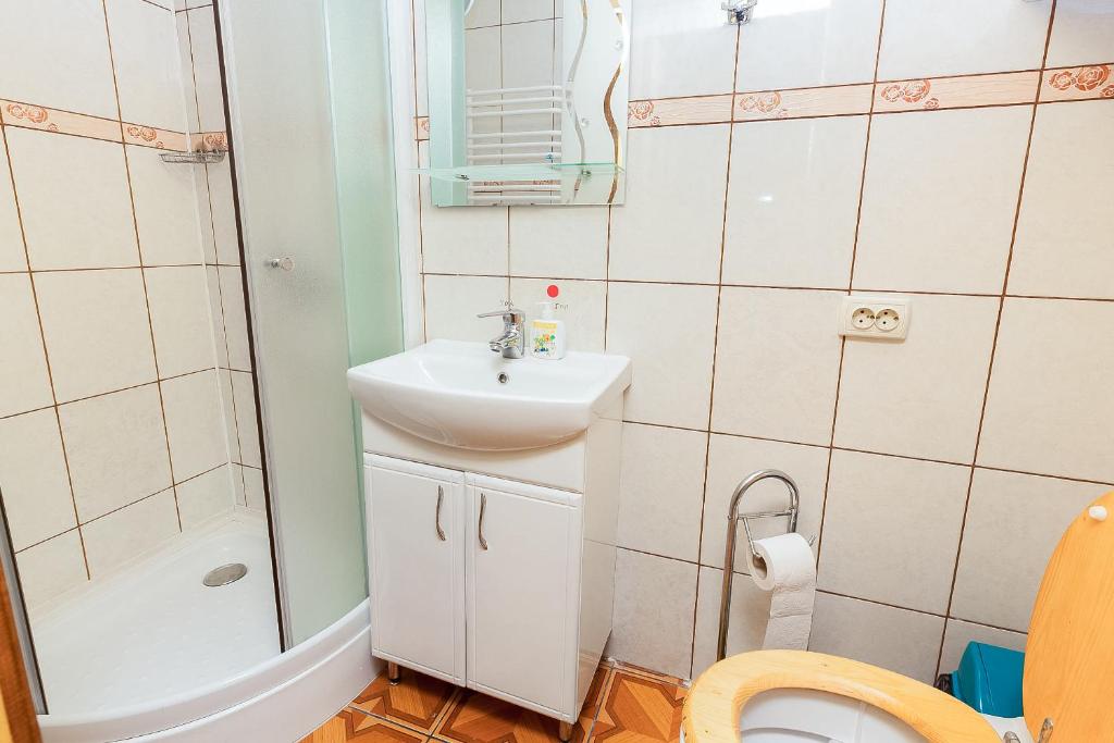 Koupelna v ubytování Vatra Hotel