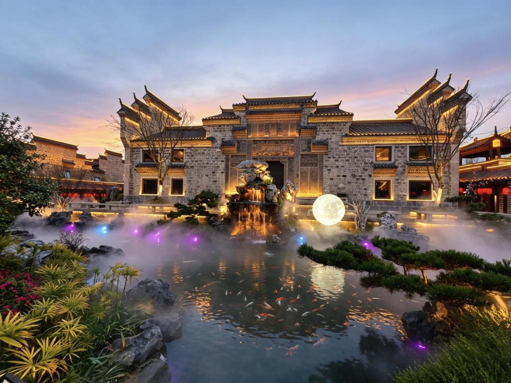 a building with a pond in front of it at Lissen Hotel -5 min to Forest Park East Gate & Tour Tickets-Butler-recommended travel routes in Zhangjiajie