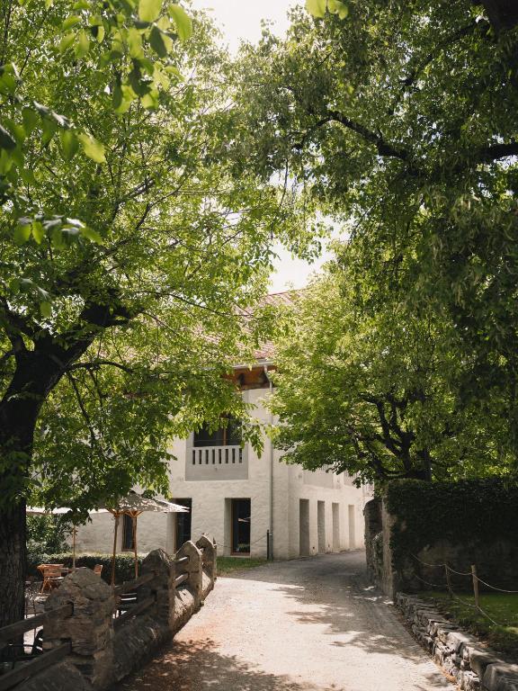 a white building with trees in front of it at Casa Caminada in Fürstenaubruck