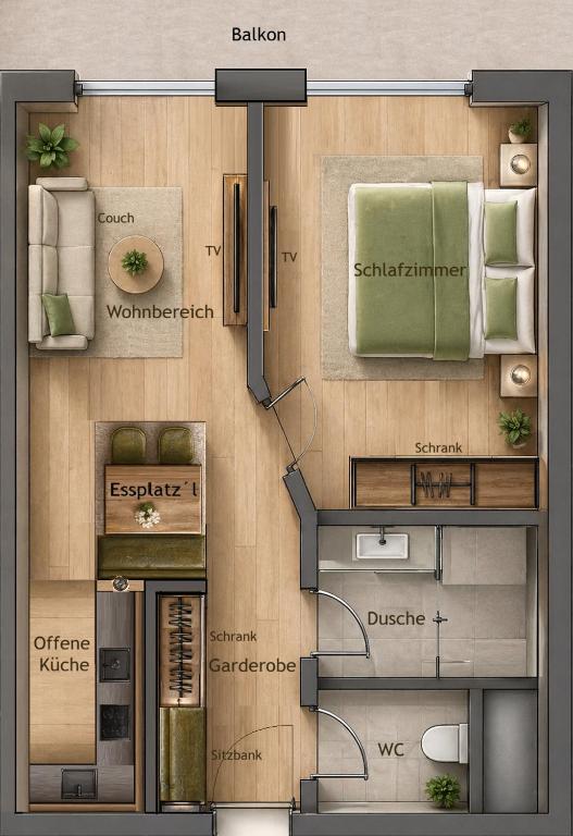 a drawing of a floor plan of a house at Hotel & Apart Central in Fügen
