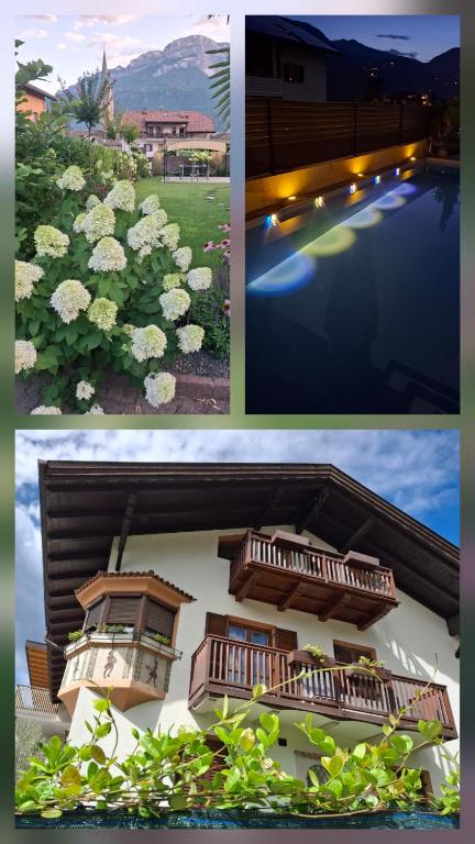 a collage of pictures of a house and a swimming pool at "Bindergor-Hof" Georg Barbieri in Terlano