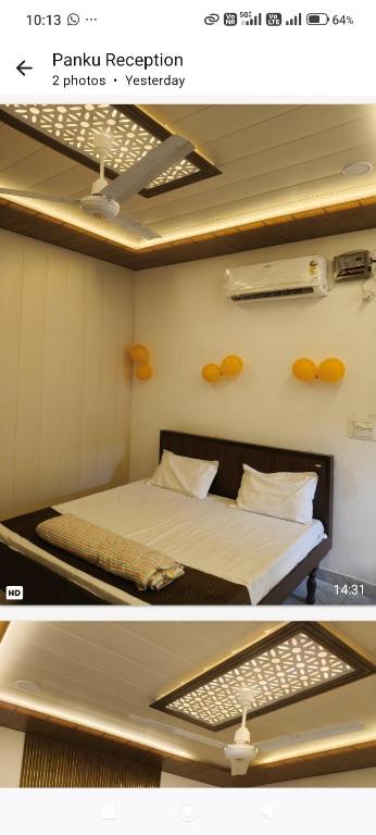 two pictures of a bedroom with a bed at A7 hotel in Khanna