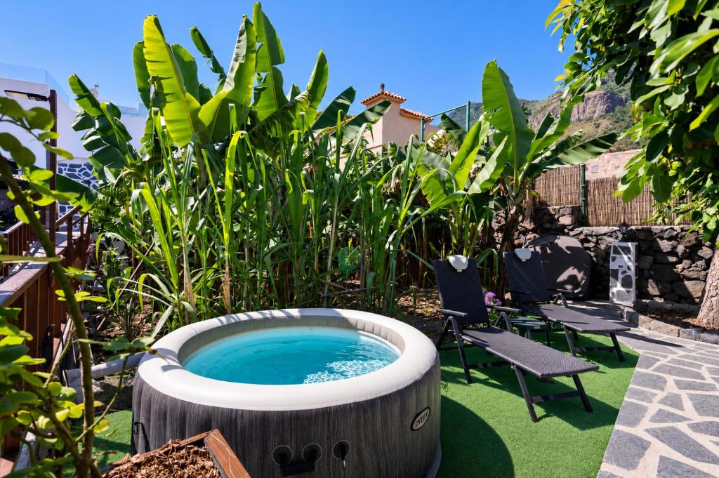 a hot tub in the middle of a garden at TenoHomes La Era de Catuja Getaway in Los Realejos