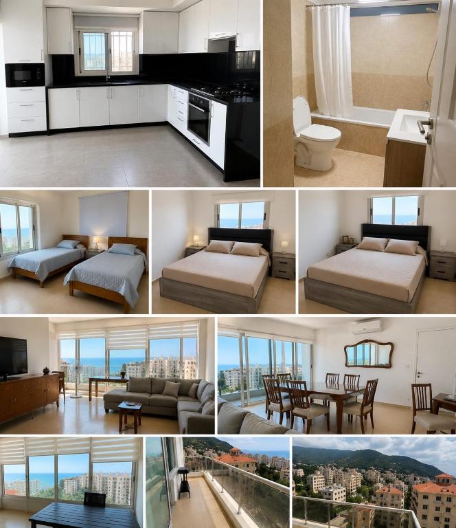 eine Collage aus vier Bildern eines Hotelzimmers in der Unterkunft Steph in Al Bāţiyah