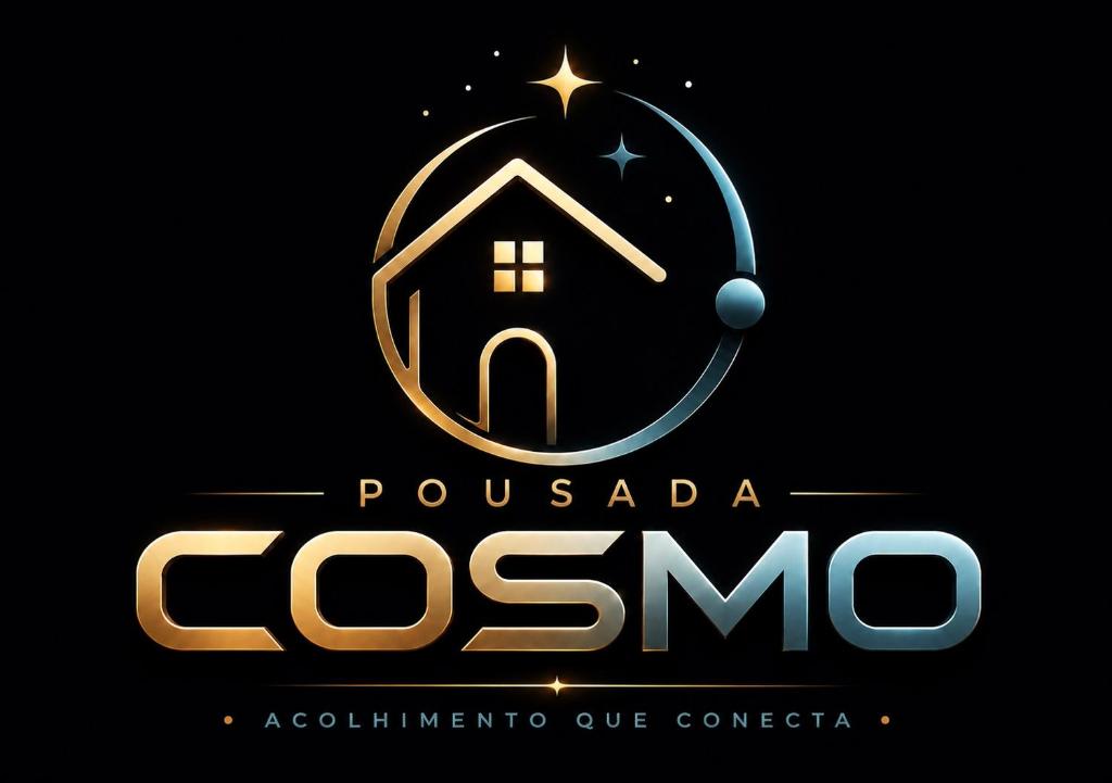 a logo for a house and a crescent moon at Pousada cosmo in Uberaba