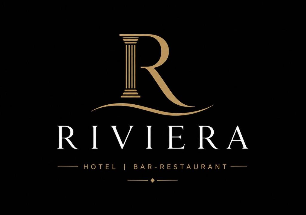 a gold letter r with a column on a black background at Hotel Bar Restaurant Riviera in Shëngjin